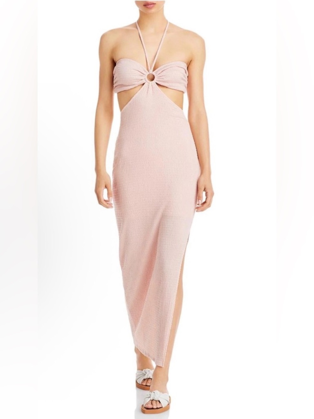 Fore Size Large Blush Soft Pink Strapless Halter Cutout Midi Dress w/Side Slit